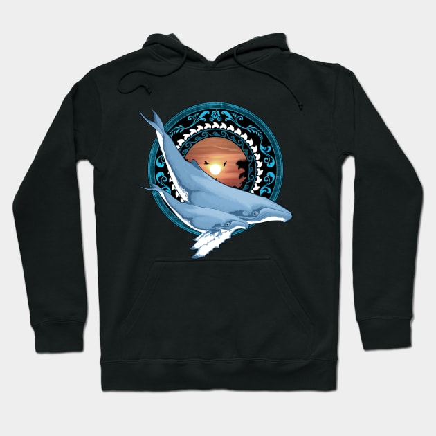 Humpback Whales on Tropical Sunset Hoodie by NicGrayTees